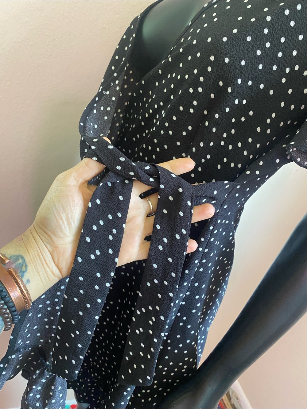 Black Polka Dot Wrap Around Dress After Beach Dress - Picture 12 of 12
